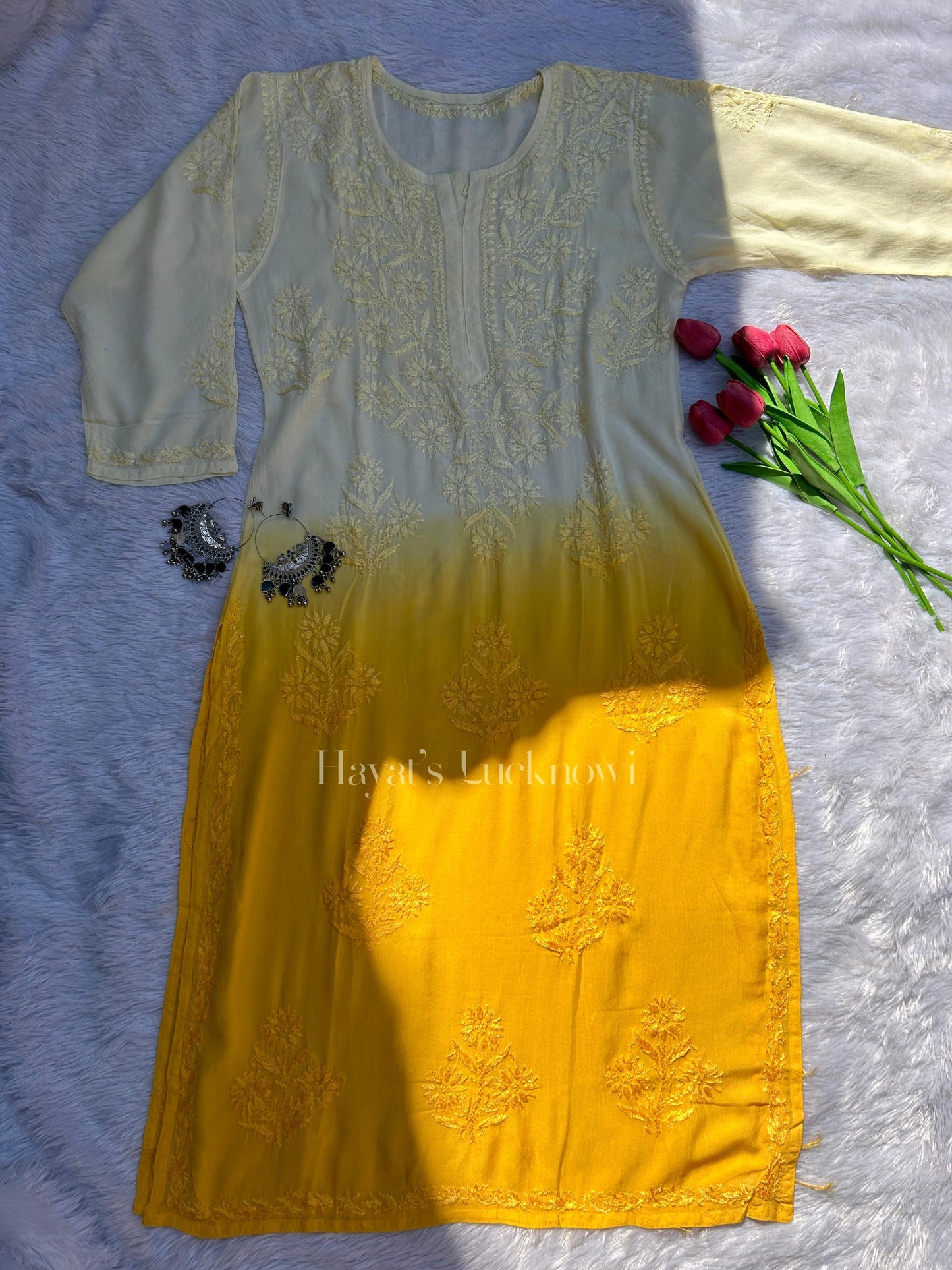 Amara Yellow Ombre Modal Kurti - Hayat's Lucknowi