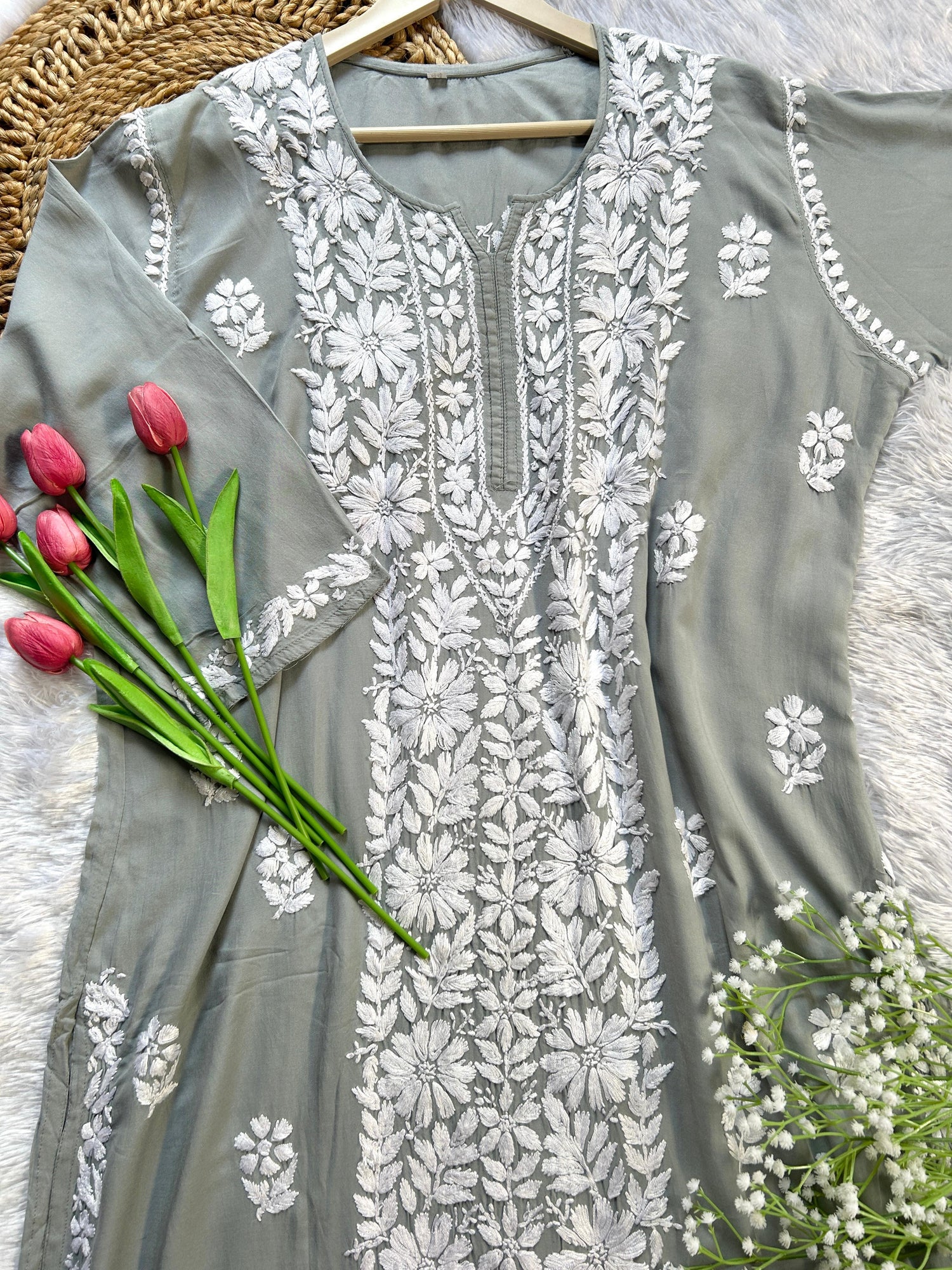 Grey Panel Modal Kurti - Hayat&