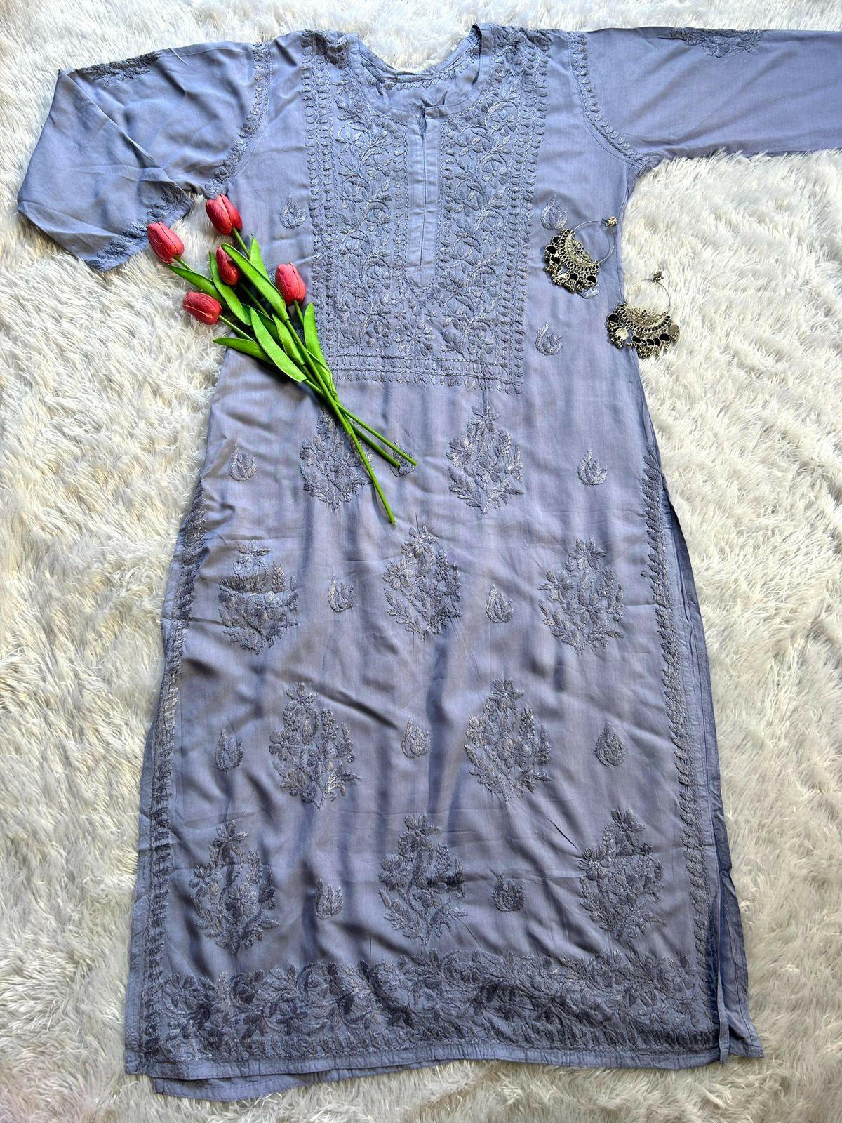 Grey Modal Long Kurta - Hayat&