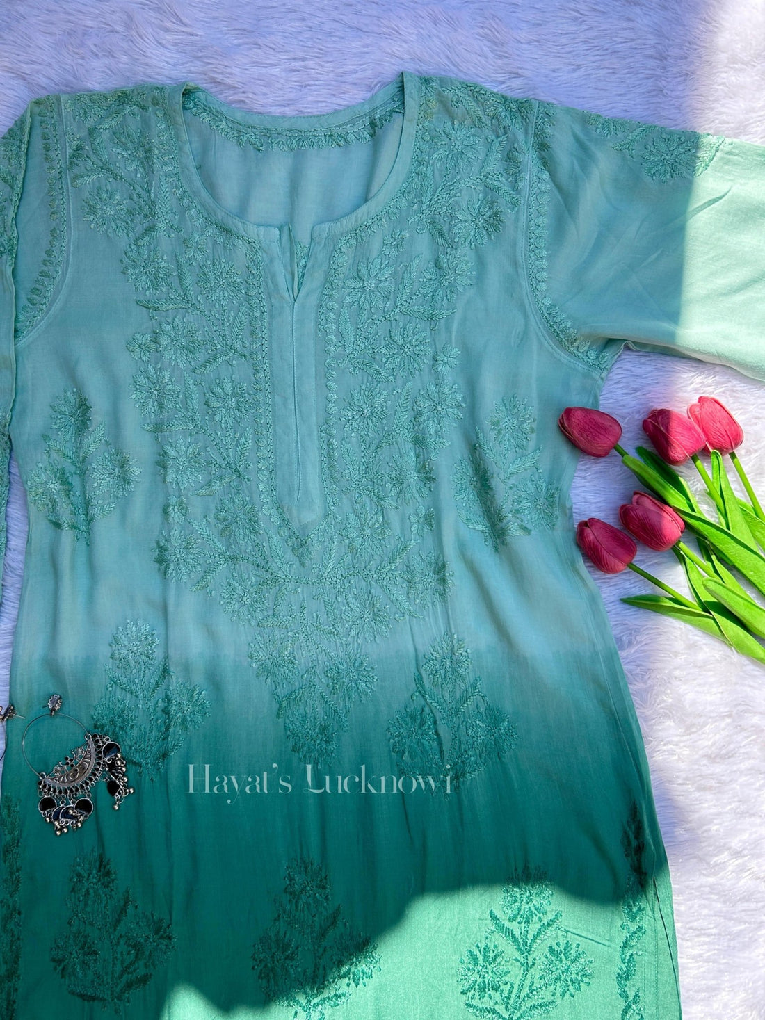 Amara Green Ombre Modal Kurti - Hayat&