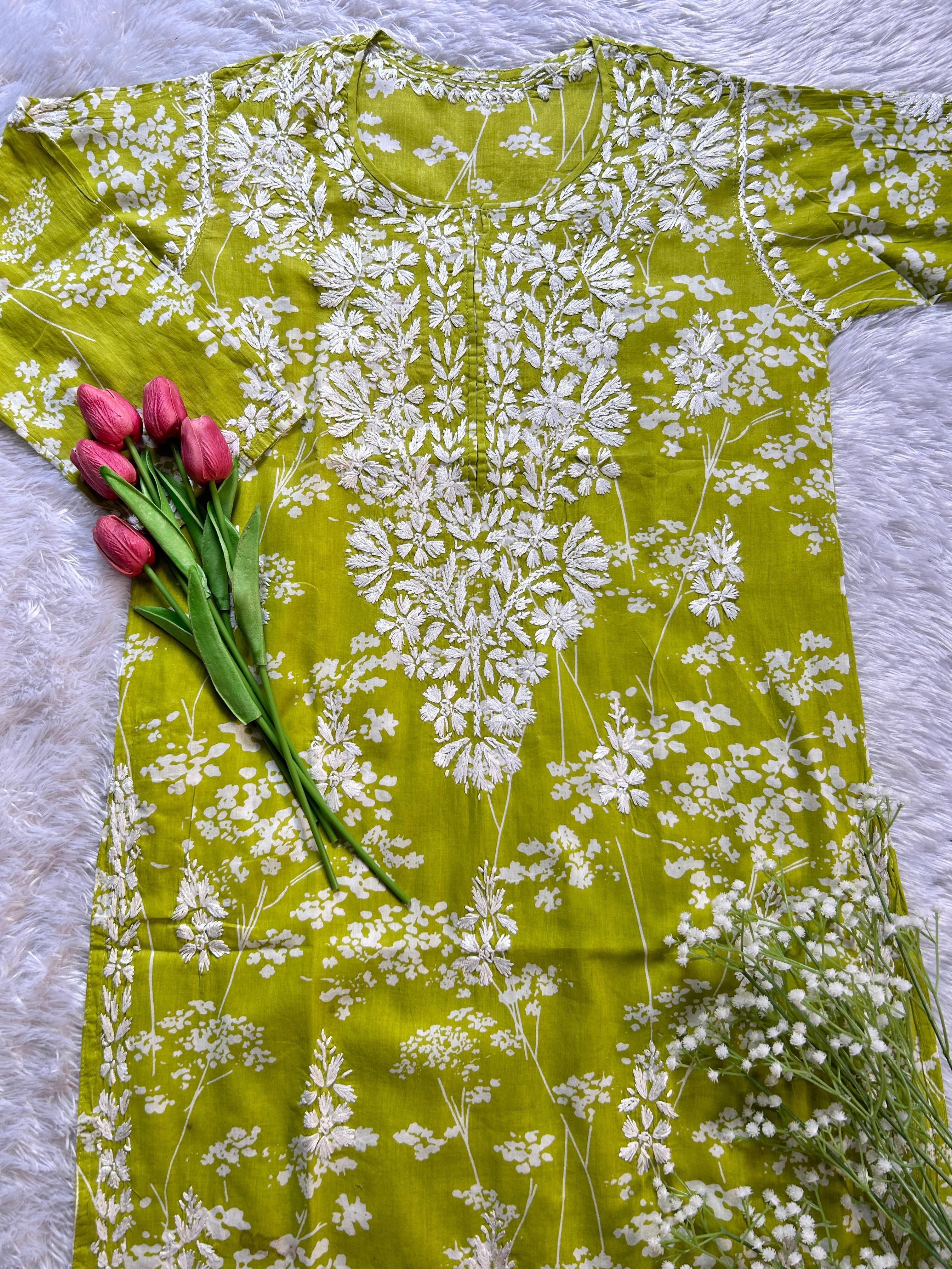 Batool Light Green Mul Mul Kurta - Hayat&