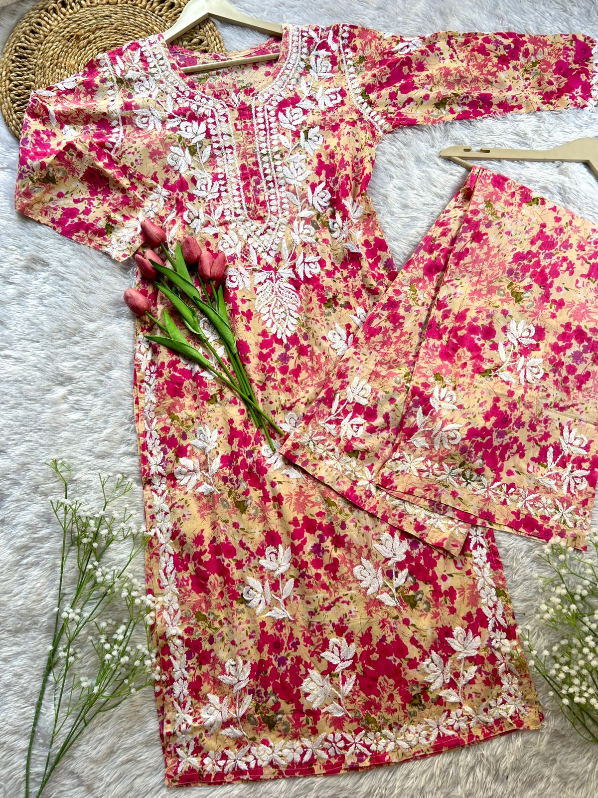 Shifa Pink Printed Mul Mul Set - Hayat&