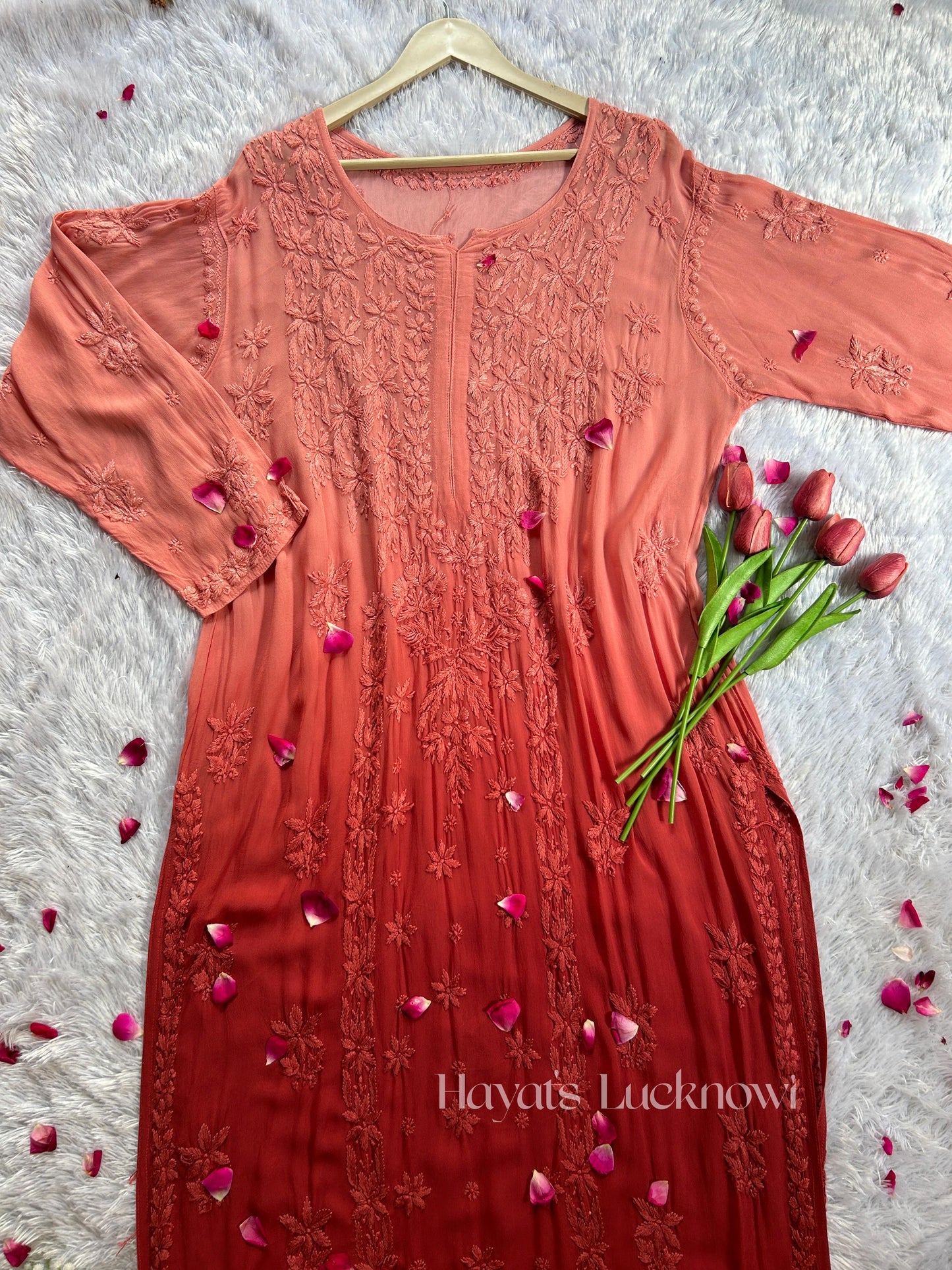 Inaya rostorange Viskose-Georgette-Kurta