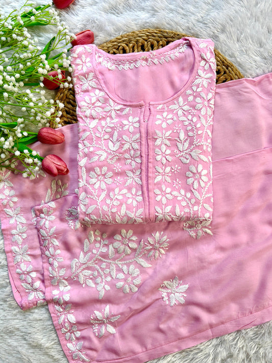 Ilma Baby Pink Modal Set - Hayat's Lucknowi