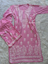 Pink chikankari kurta plazo rayon set for festive wear