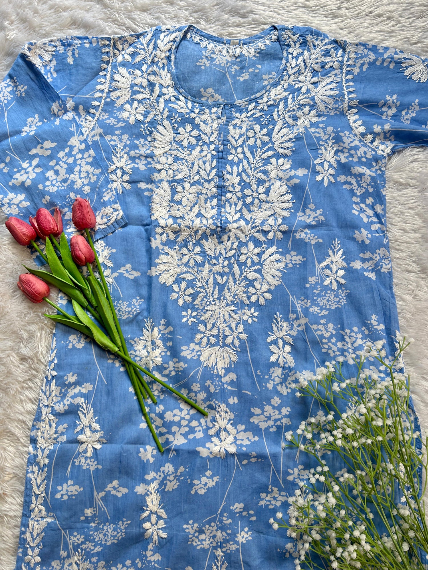 Batool Blue Mul Mul Kurta - Hayat&