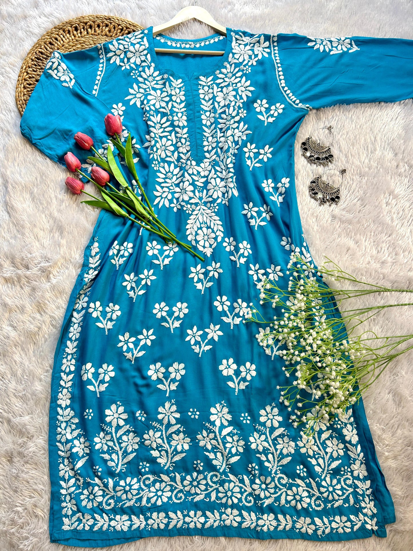 Alina Azure Blue Modal Kurti - Hayat's Lucknowi