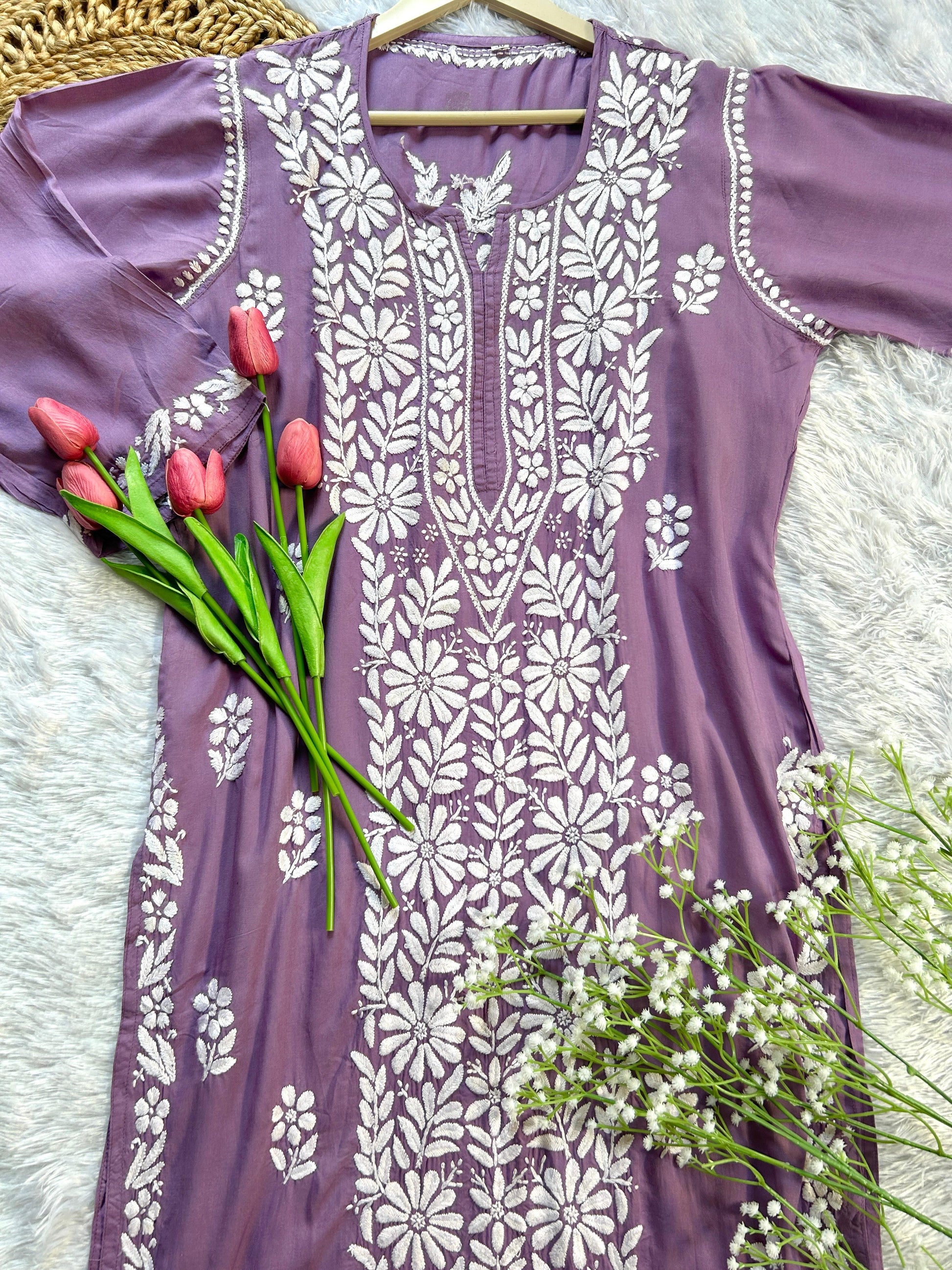 Mauve Panel Modal Kurti - Hayat's Lucknowi