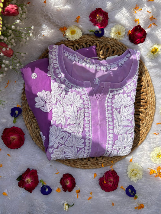 Asma Lavender Muslin Crepe Kurtis - Hayat's Lucknowi