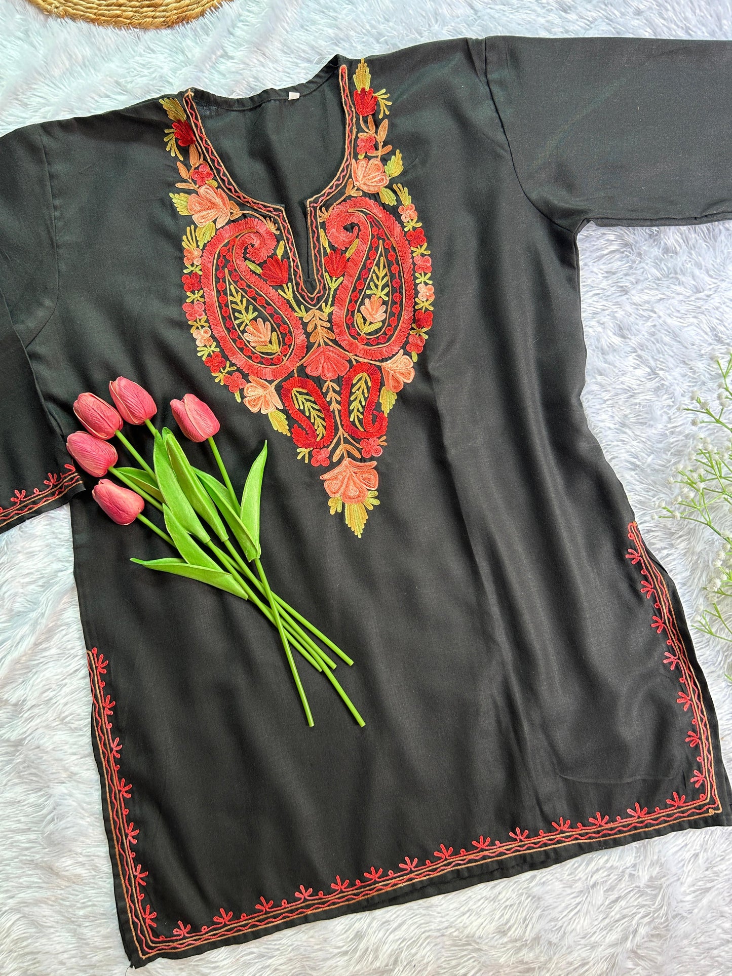 Cotton Kashmiri Black Short Top