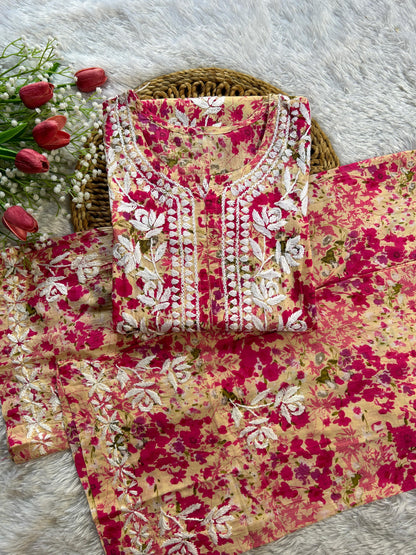 Shifa Pink Printed Mul Mul Set - Hayat&