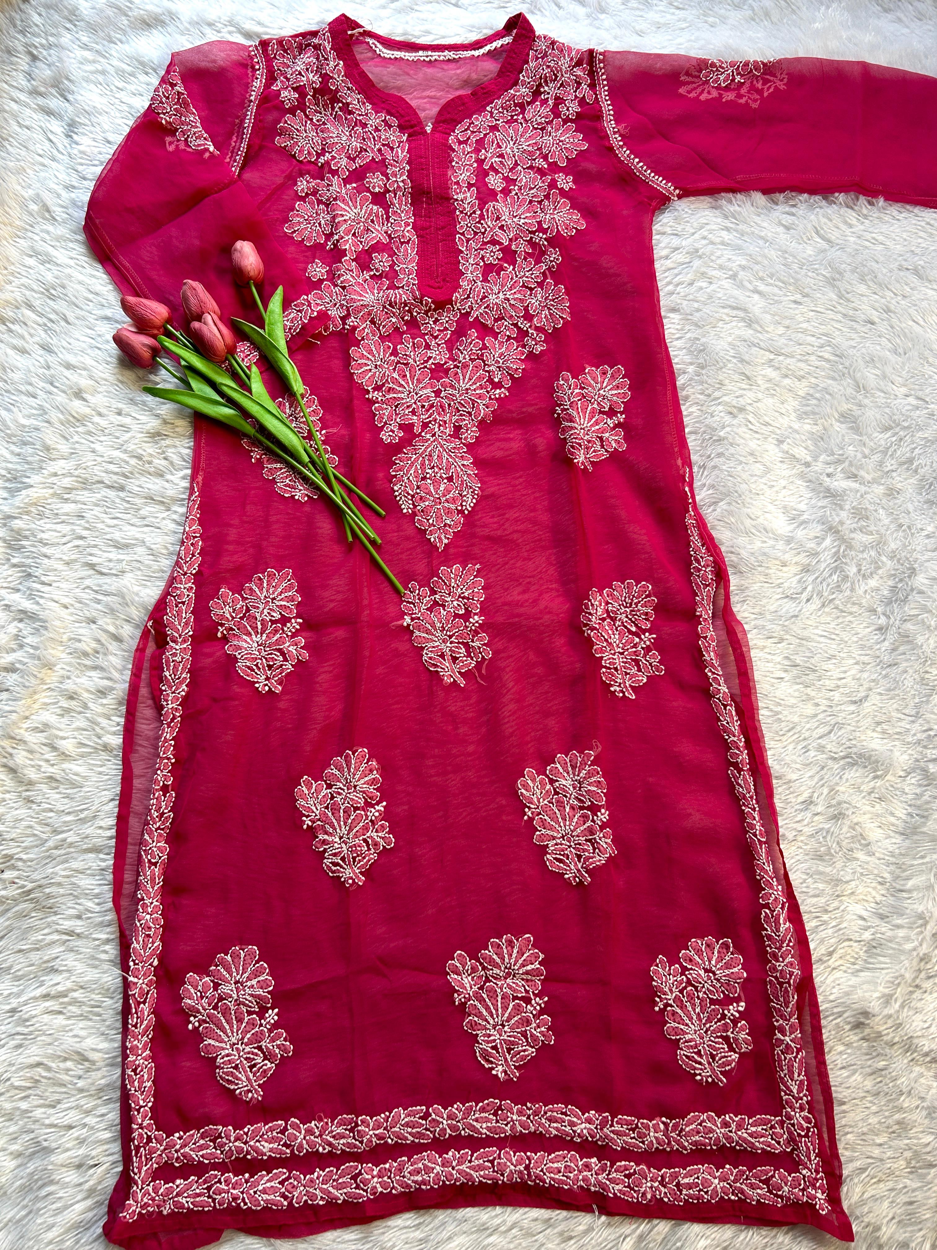 Ayena Deep Pink Georgette Kurti - Hayat&