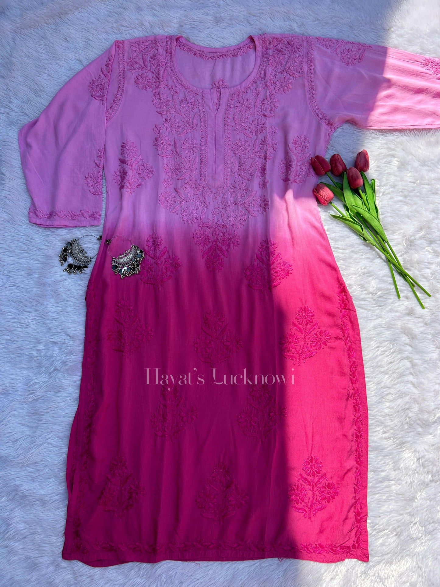 Amara Pink Ombre Modal Kurti - Hayat's Lucknowi