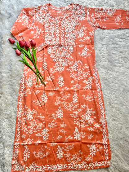 Batool Peach Mul Mul Kurta - Hayat&