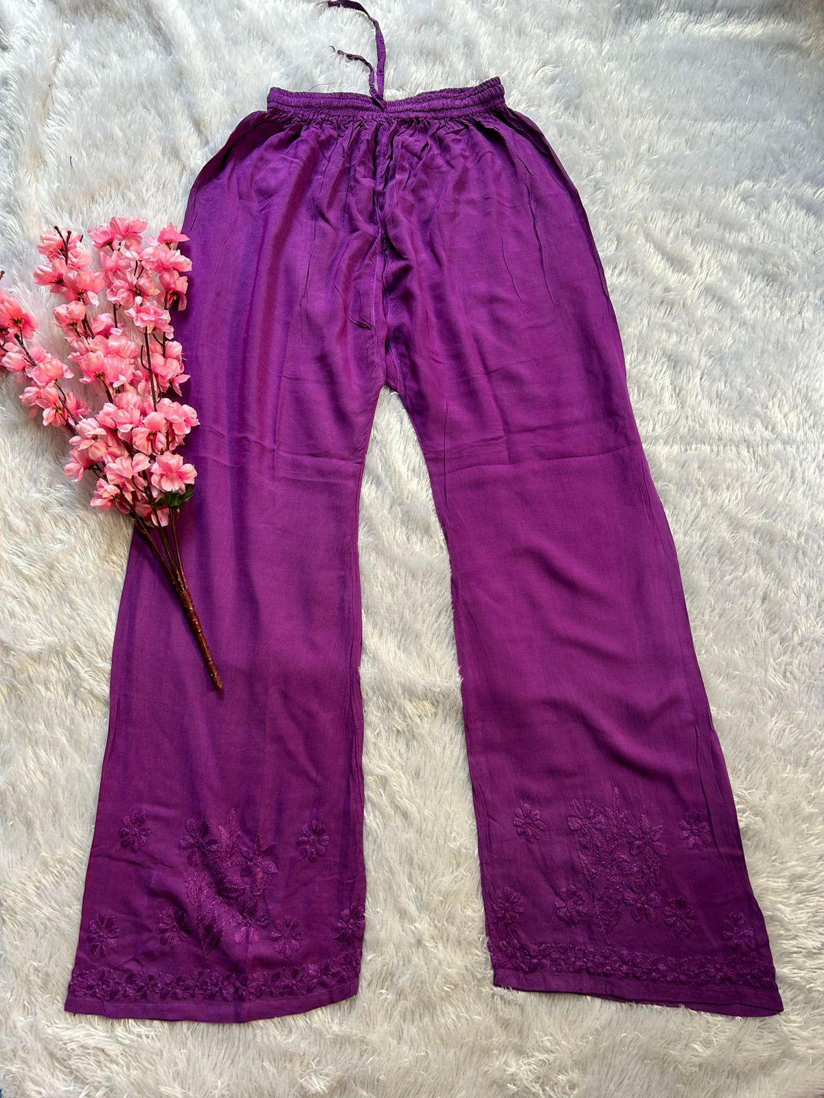 Zeenat Purple Rayon Chikankari Set - Hayat's Lucknowi