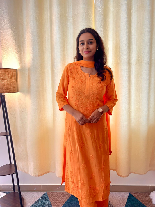 Zeenat Mustard Chikankari Rayon Set