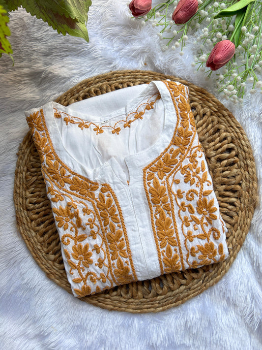 Nazia Mustard Chikankari Rayon Kurti