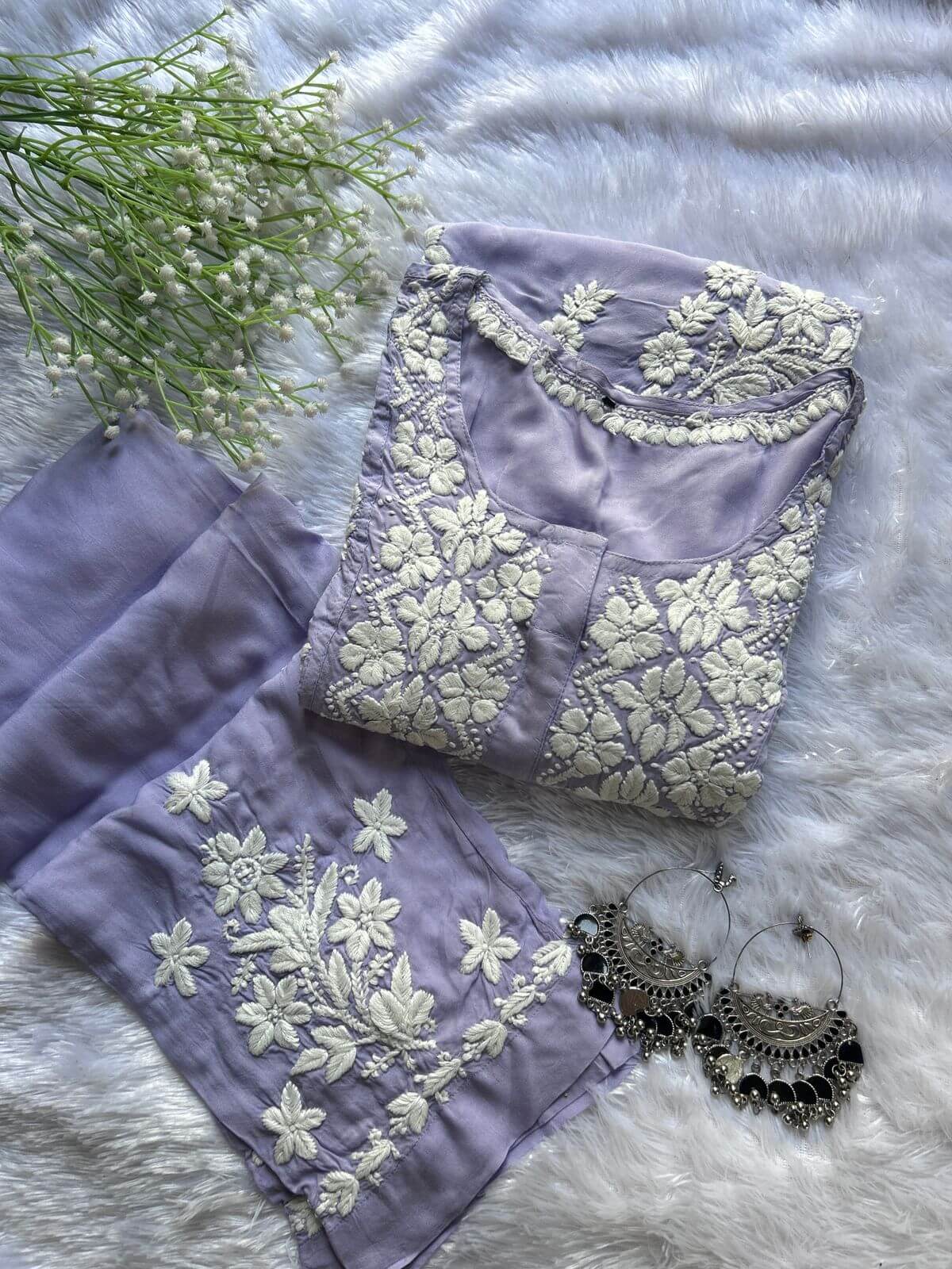 Aiman Lavender Chikankari Modal Co-ord - Hayat&