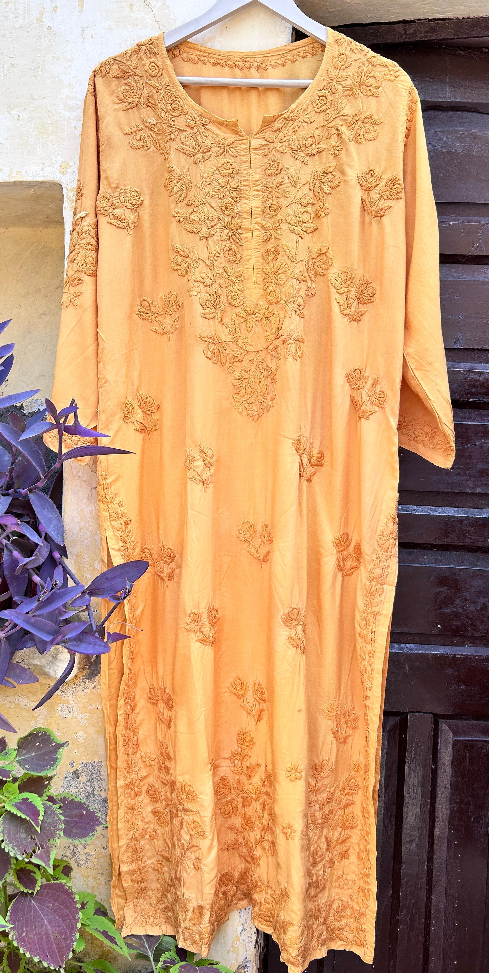 Khwahish Mustard Chikankari Modal Kurti - Hayat's Lucknowi