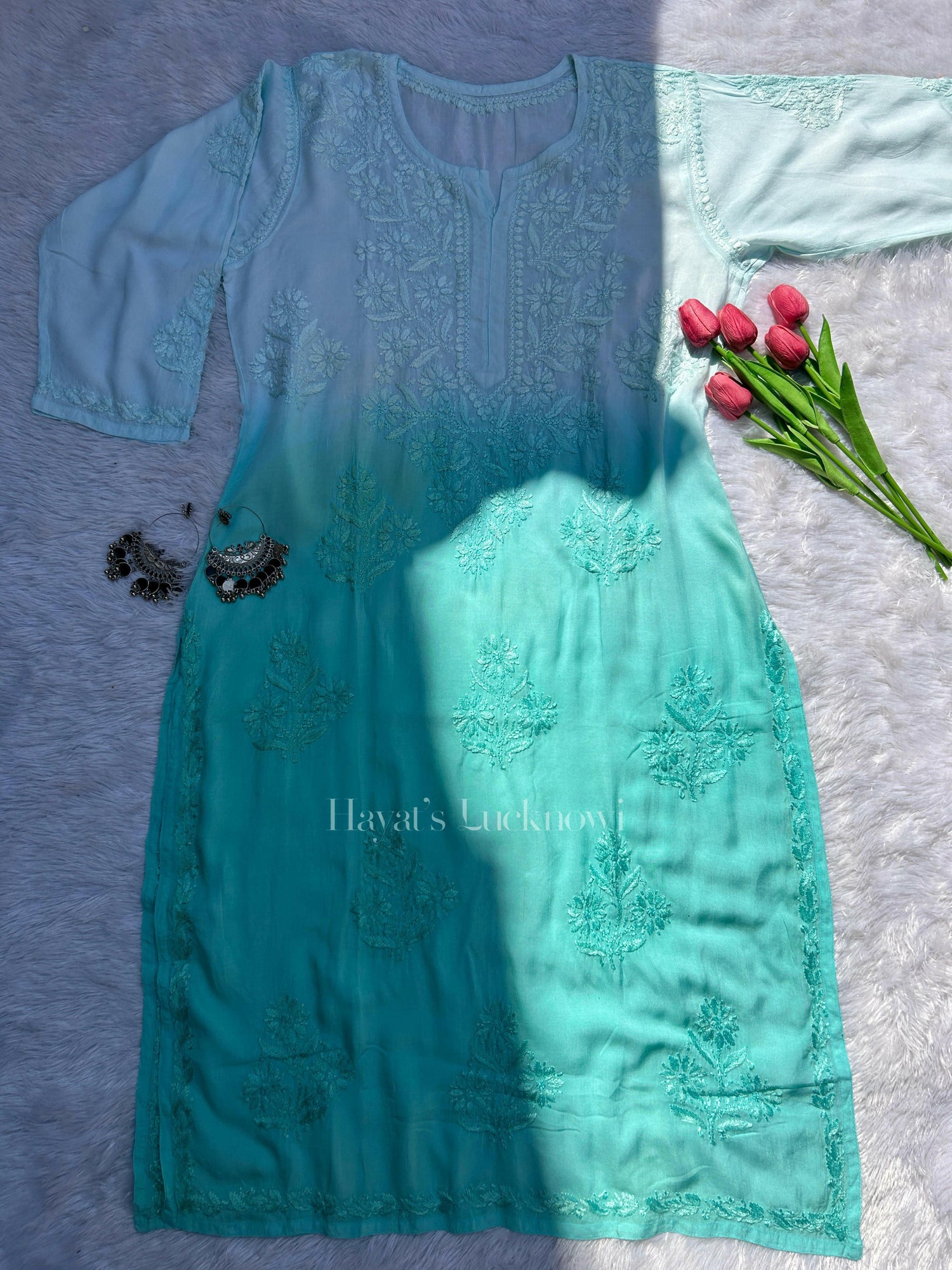 Amara Teal Ombre Modal Kurti - Hayat&