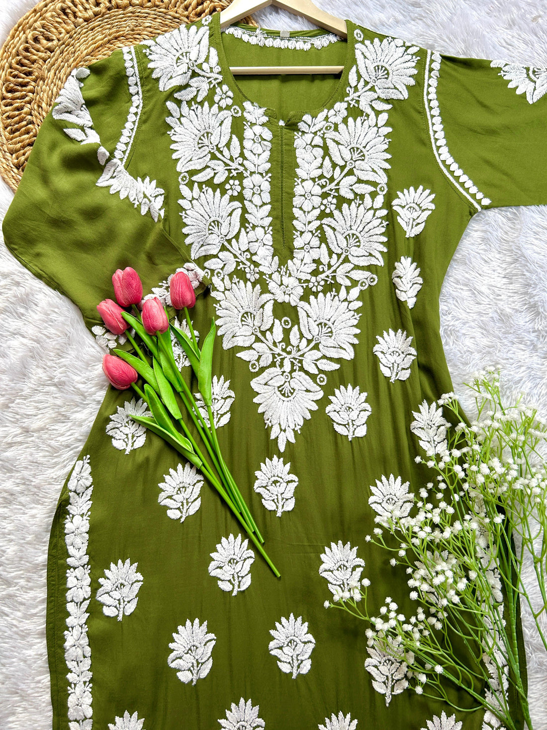 Hina Moss Green Modal Kurti - Hayat&