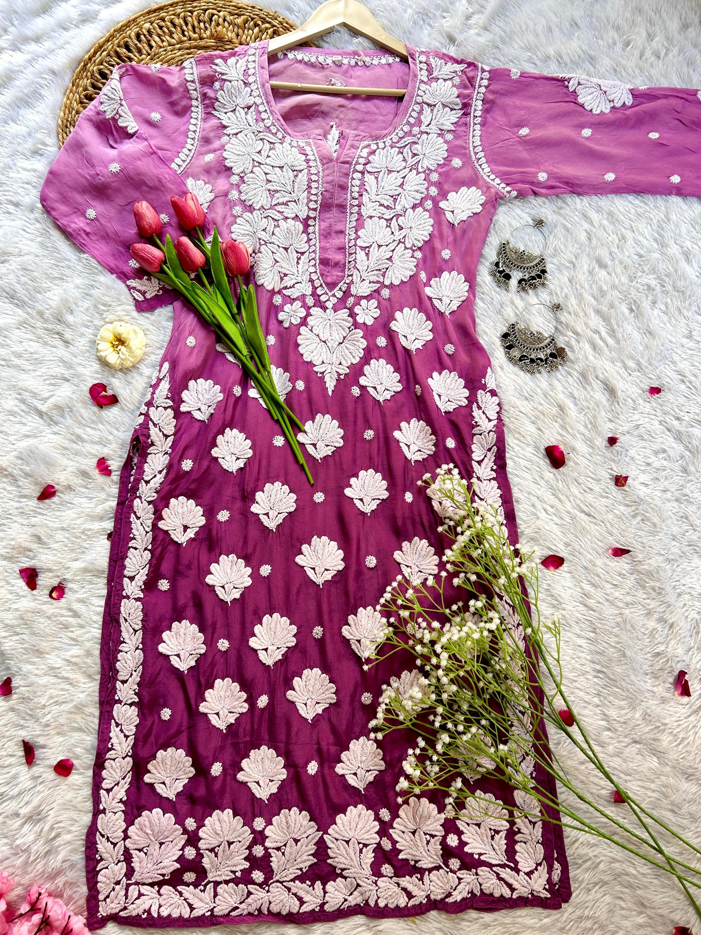 Asma Pearly Purple Muslin Crepe Kurtis - Hayat's Lucknowi