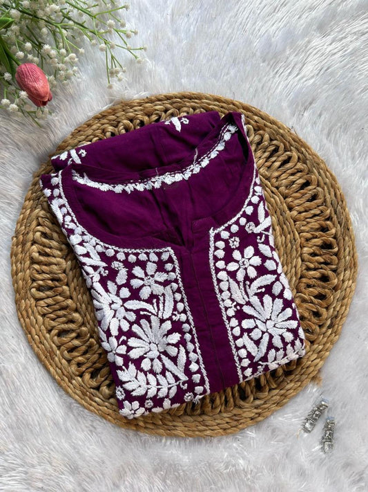 Nuzhat Plum Modal Chikankari Kurti