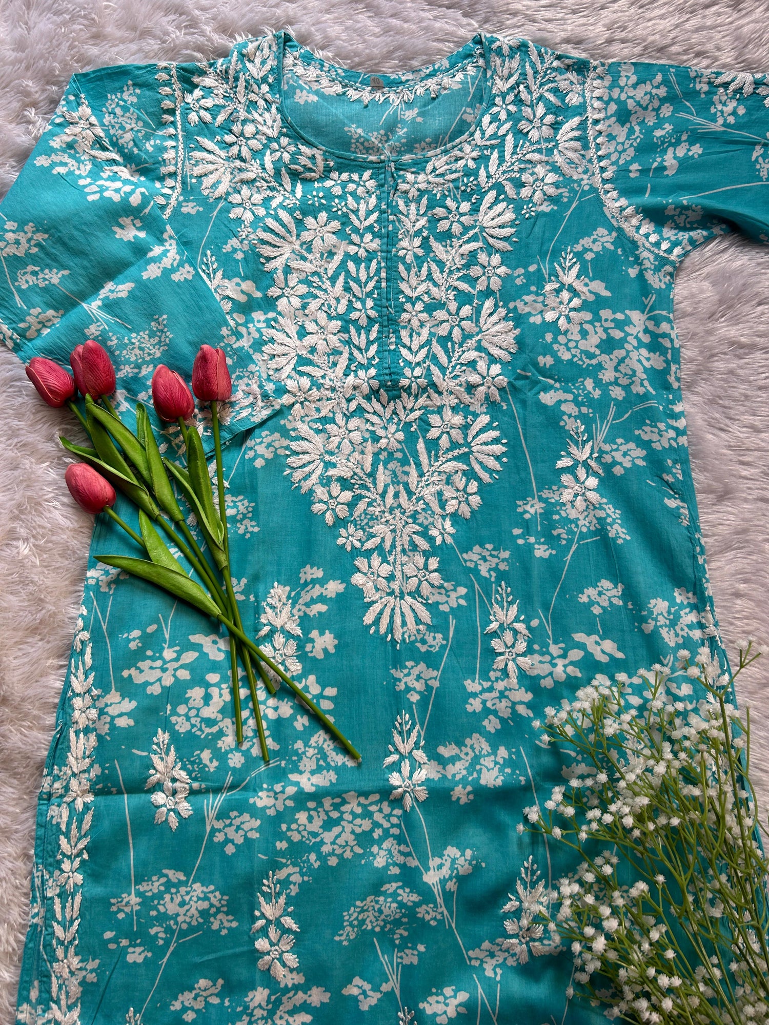 Batool Sea Green Mul Mul Kurta - Hayat&