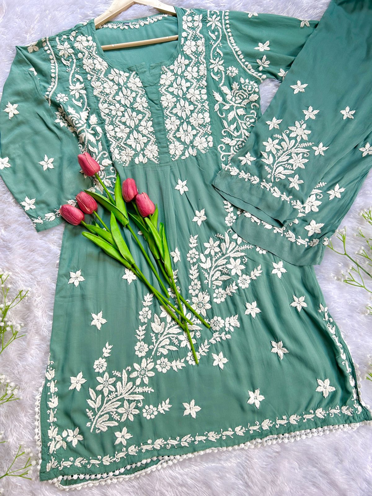 Aiman Sage Green Modal Co-ord - Hayat's Lucknowi