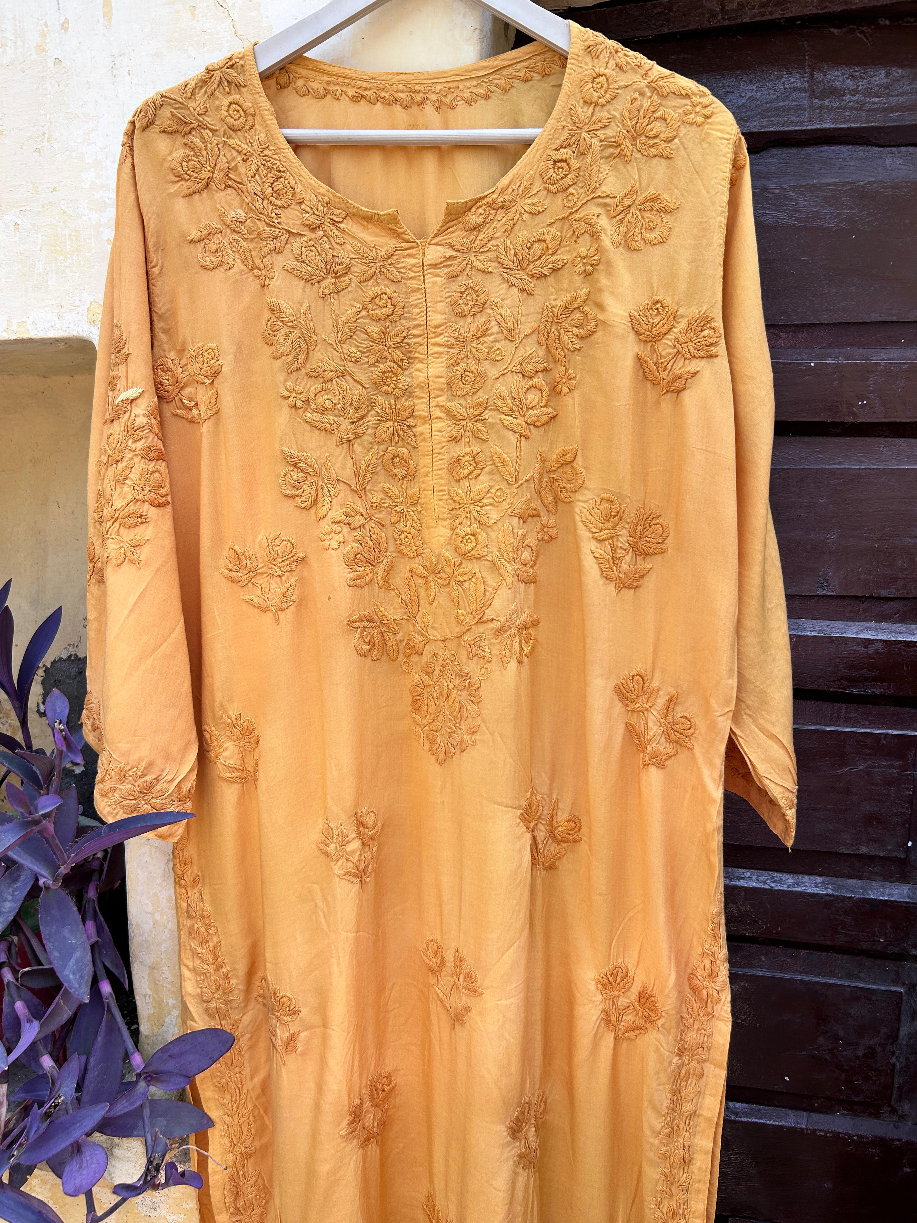 Khwahish Mustard Chikankari Modal Kurti - Hayat&