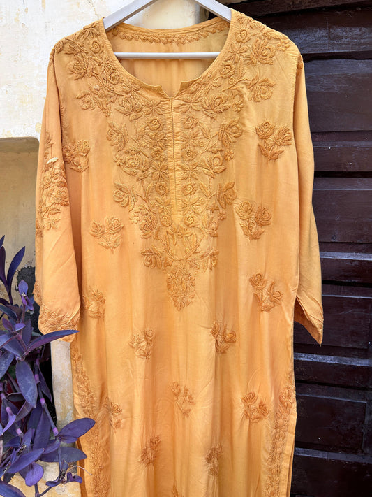 Khwahish Mustard Chikankari Modal Kurti - Hayat's Lucknowi