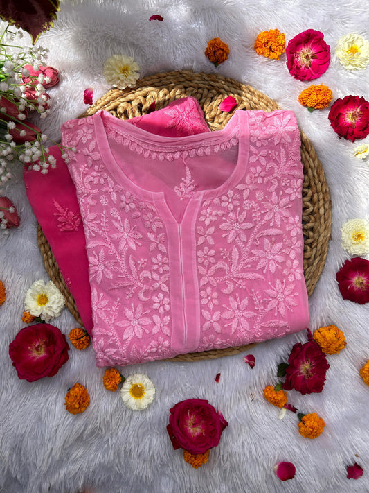 Inaya Hot Pink Viscose Georgette Kurta - Hayat's Lucknowi