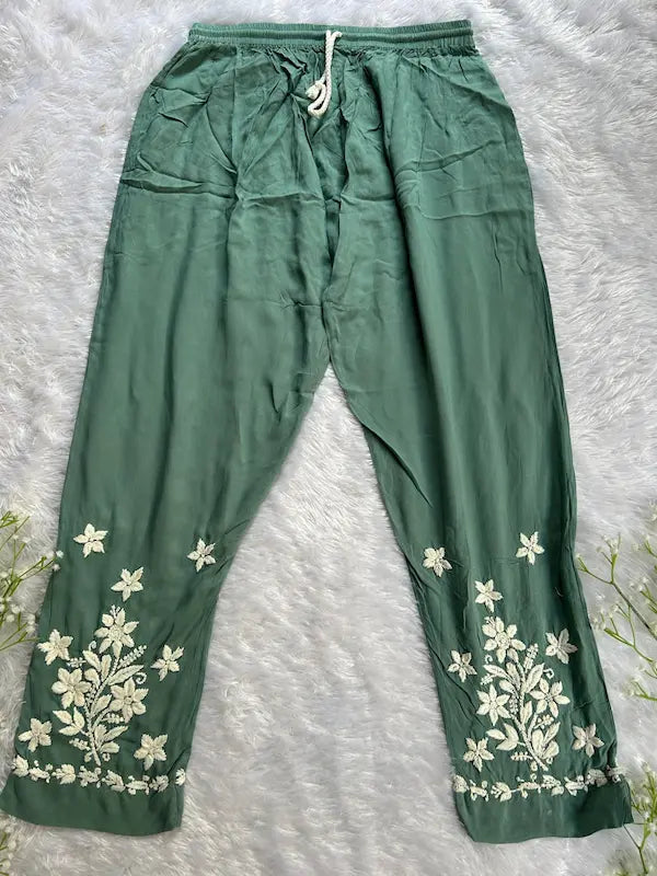 Sage green modal co-ord with Lucknowi chikankari embroidery by Hayat’s Lucknowi