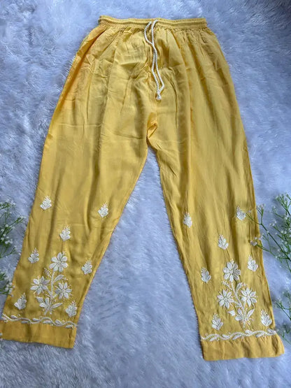 
Aiman yellow modal Lucknowi chikankari kurta set featuring delicate hand embroidery for a bright and elegant ethnic ensemble by Hayat's Lucknowi
