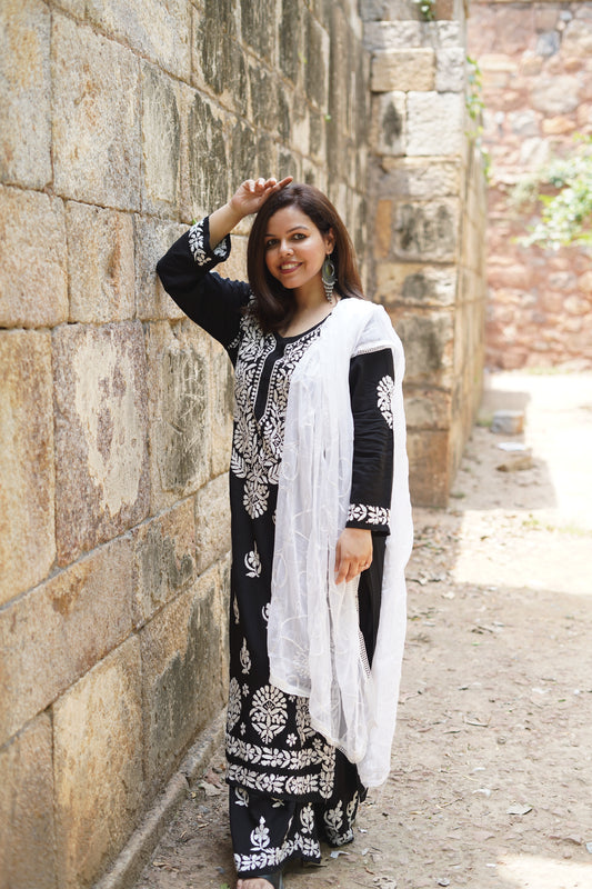 Khushi Black Chikankari Rayon Set
