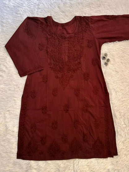
Brown chikankari Farshi shalwar suit featuring intricate hand embroidery and elegant traditional craftsmanship for sophisticated festive and ethnic wear by Hayat's Lucknowi.
