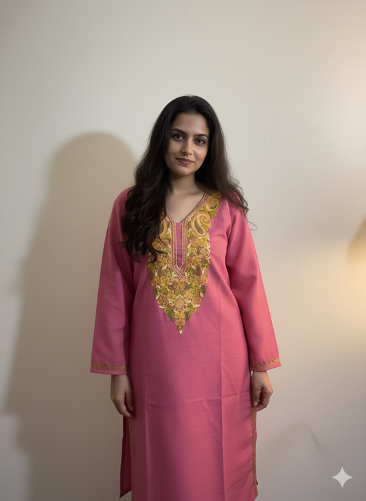 Dusky Rosy Kashmiri Long Kurta