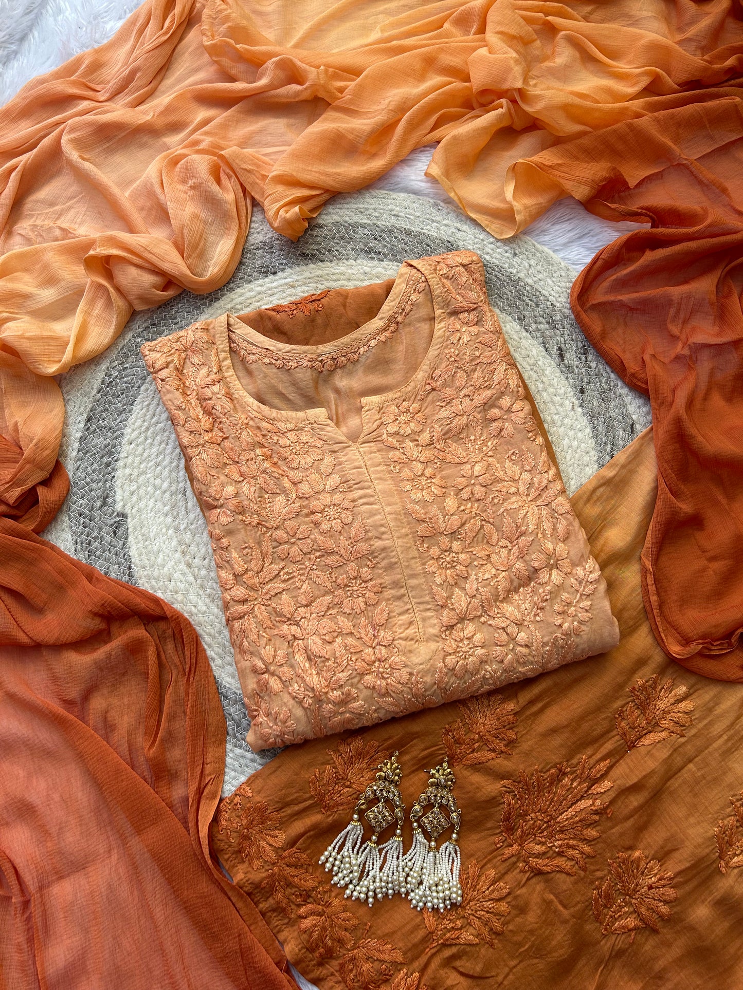 Romana Brown Caramel Chikankari Muslin Suit Set