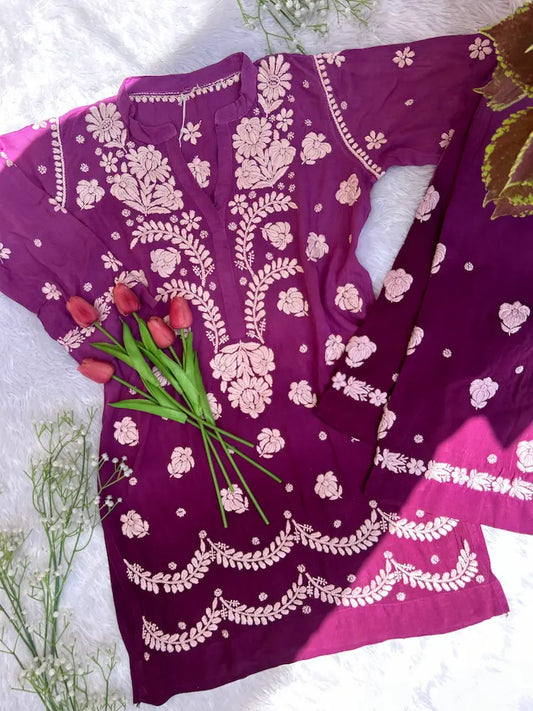 Zehra Purple Premium Modal Lucknowi Chikankari Kurta Set