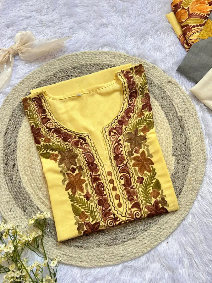 स्टार येलो कश्मीरी लॉन्ग कुर्ता