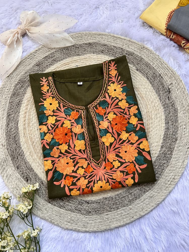 Green Kashmiri Long Kurta