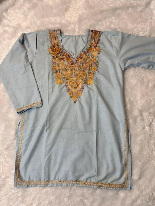 Sky Blue Kashmiri Short Kurta