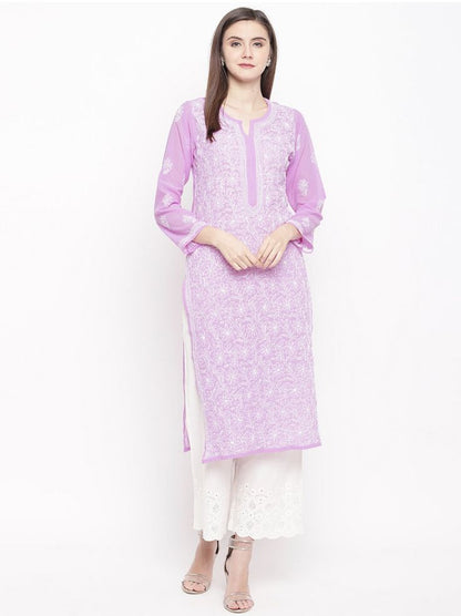 Lilac georgette chikankari kurti   top by Hayat’s Lucknowi