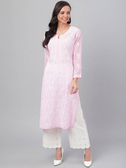 Pink georgette chikankari kurti by Hayat’s Lucknowi