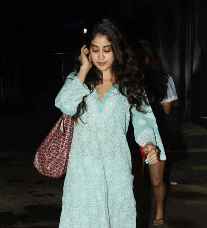 light  blue georgette chikankari kurti by Hayat’s Lucknowi