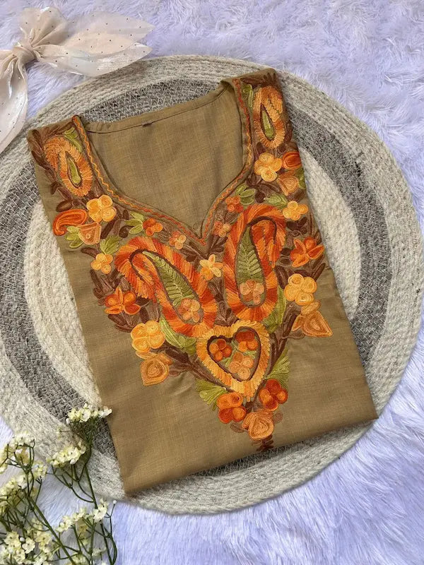 Paisley Khaki Kashmiri Short Kurta