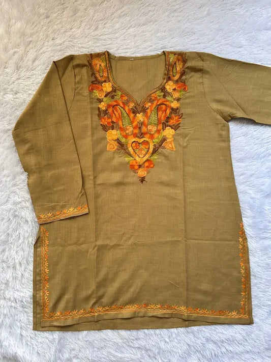 Paisley Khaki Kashmiri Short Kurta