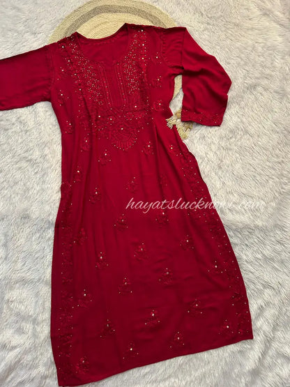Fuchsia rayon mukesh chikankari  top by Hayat’s Lucknowi