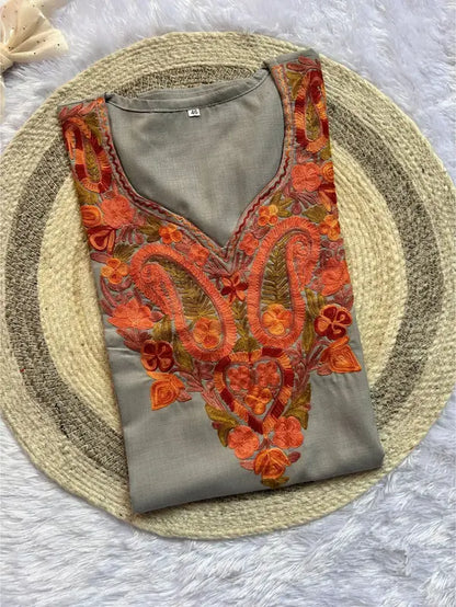  Gray Kashmiri short top with embroidery by Hayat’s Lucknowi