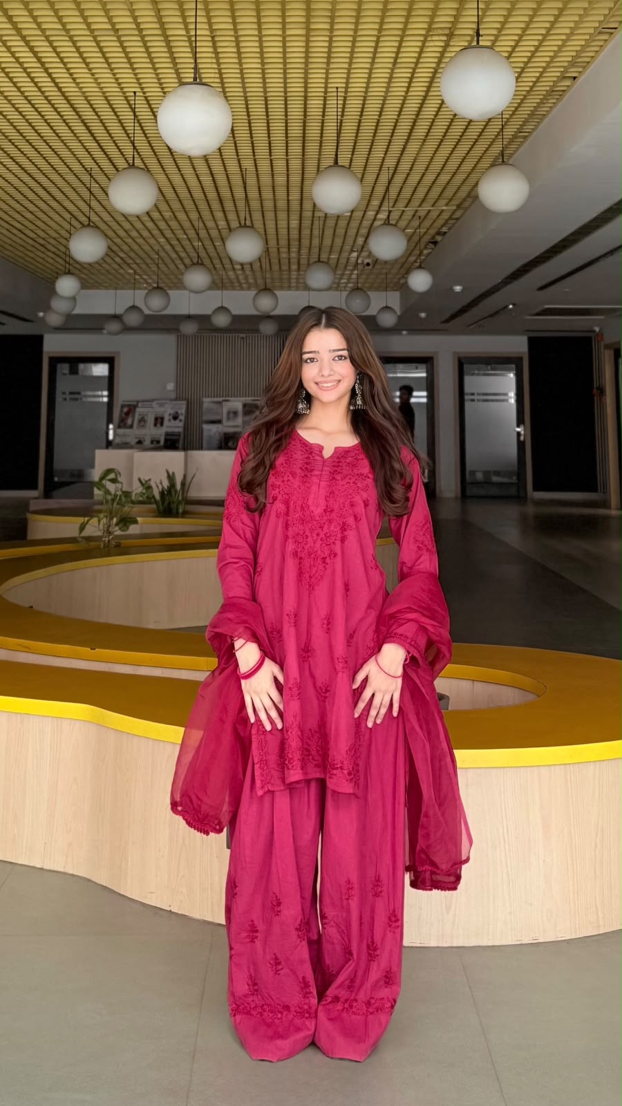 
Pink chikankari Farshi shalwar suit featuring intricate hand embroidery and elegant traditional craftsmanship for graceful festive and ethnic wear by Hayat's Lucknowi.

